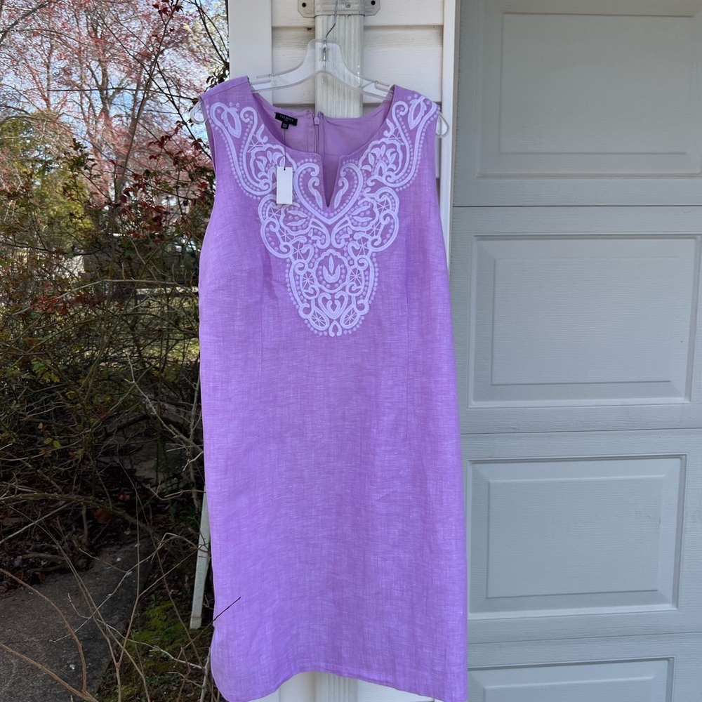 NWT Talbots Pretty Lavender Lace Front Linen Blend Lined Sleeveless Dress
